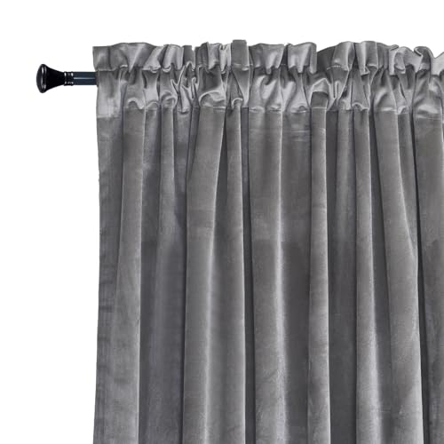 Roslynwood Silver Velvet Curtain 63 inches Long - Curtains Block Light Rod Pocket Thermal Insulated Window Drapes for Living Room/Bedroom/Dining Room, 52Wx63L, 2 Panels - Thumbnail 3