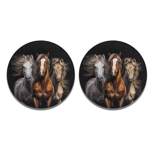 Pensura Running Horse Car Cup Coaster Non-Slip Cups Mat Drink Cup Holders Black Auto Accessories Absorbent Coasters Cupholder, Keep Vehicle Clean