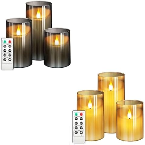 NURADA Flickering Flameless Candles with Remote Timer: 3D Wick Battery Operated Led Pillar Candle Fake Candle Set - Grey and Gold 6 Pack Cover