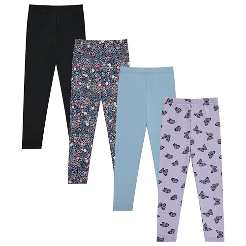 Girls 4 Pack Fleece Lined Leggings Whimsical Wonderland of Styles in Sizes 4-16! Unicorns, Flowers Hearts Galore!