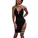 TANICY Women's Sexy Deep V Neck Bacekless Halter Slit Lace up Mini Club Dress (Black, M)