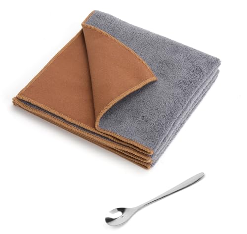 KQDRAVINE Juego de 2 Paños Barista y una Cucharilla de Café, 30 x 30 cm Bayetas Microfibra Accesorios para Limpiar Boquillas de Vapor, Soportes para Portafiltros, Paños Muy Absorbentes