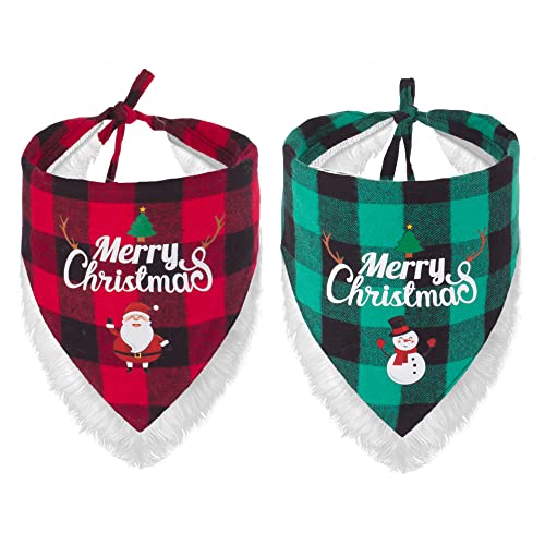 Hundehalstuch Weihnachten Büffel Plaid Hund Schal mit weißen Plüschkanten, Dreieckstuch Hund Halstuch Weihnachten Outfit Kostüm für Kleine Mittlere Große Hunde Haustiere (Plaid mit Plüsch) Cover