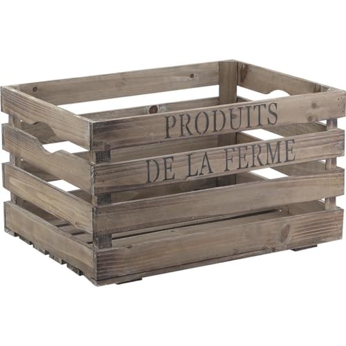 AUBRY GASPARD - Caisse Bois Vieilli Produits de la Ferme - Marron Antique Blanc Délavé - 40 x 30 x 22 cm - Idéale Agencement Magasin Décoration Rustique - Poids 1,22 kg