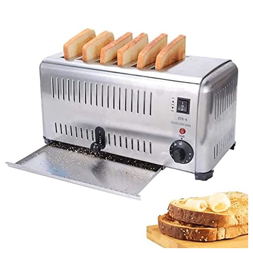 Torradeira De Aço Inoxidável Torradeira Comercial 4/6 Fatias Torradeira Bacia Removível Para Migalhas De Pão Controle De Temperatura De 5 Marchas Com Slots De Pão Extralargos