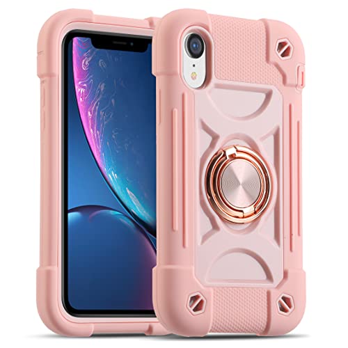 Image of MARKILL Compatible with iPhone with Built-in 360Rotating Ring Stand, Military Grade Drop Protection Full Body Rugged Heavy Duty Case Durable Cover (Pink, iPhone XR 6.1 inch)