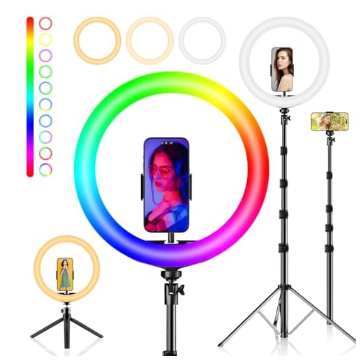Ringljus med stativ mobiltelefon, Peyou [26 RGB-lägen] [AI intelligent fjärrkontroll] Ring Light, LED Ringljus Bordslampa, 10 tums ringljus för Tik Tok/Live-Stream/YouTube/Kompatibel med alla mobiltelefoner