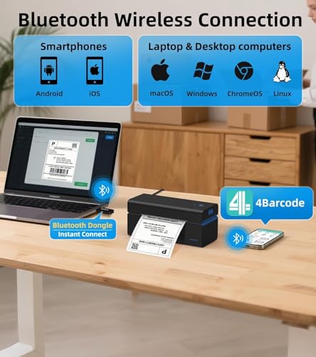 ORGSTA DHL Etikettendrucker Thermodrucker Selbstklebend Labeldrucker Versandetiketten Drucker 4x6 Kabelloser Bluetooth 20–110 mm Label Printer für PC und Smartphone Versand, DHL, UPS