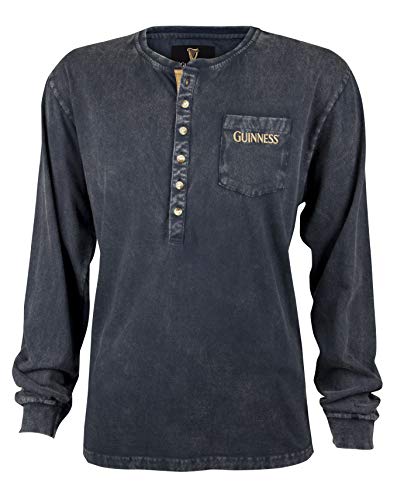 Guinness Classic Washed Black Henley Shirt,Black,3X-Large