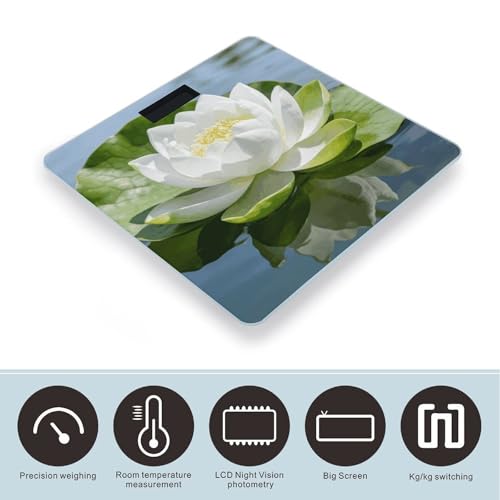 Báscula digital de baño White Green Lotus con pantalla LCD miniatura 3