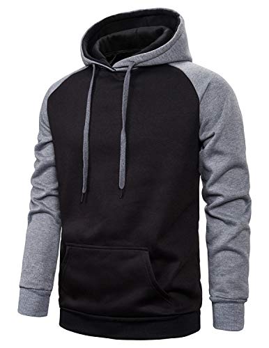 STTLZMC Homme Sweat à Capuche Polaires Doublé Contraste De Couleur Sweat-Shirt avec Poches Kangourou,Noir,XL Cover