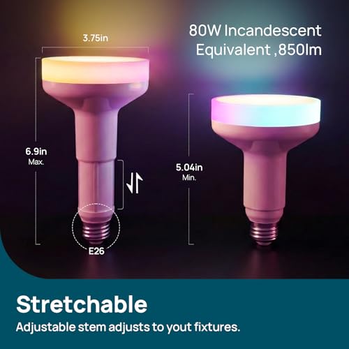 Image of Linkind Matter BR30 Smart Light Bulbs with Stretchable Design & 4-Zone Aurascape Color, 850LM Recessed Smart Flood Light Bulb, Works with Alexa /Apple Home /Google Home, Music Sync Light Show, 4 Pack