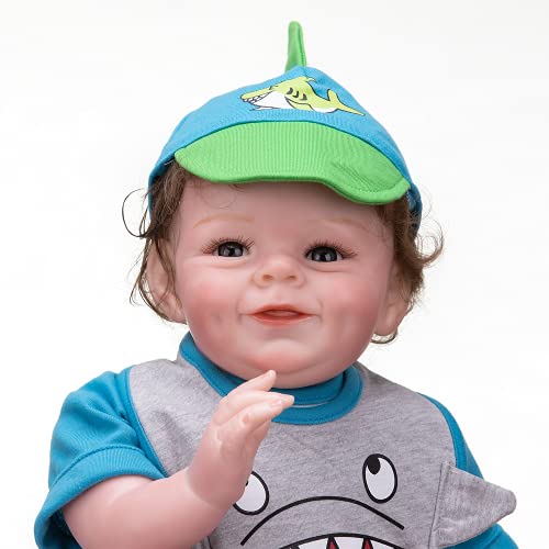 yuela 55CM Reborn Baby Boy Shaya Lächelnde Puppe Weicher Körper kuschelig Neugeborenes Baby Puppe Verwurzeltes Haar – Bild 7