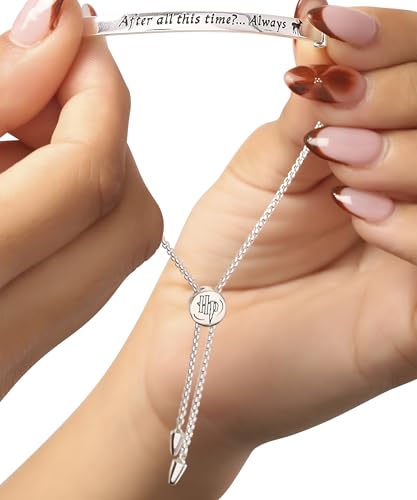 Harry Potter Snape's Love Always Bar Lariat Bracelet, Silver Plated, 8.5"4