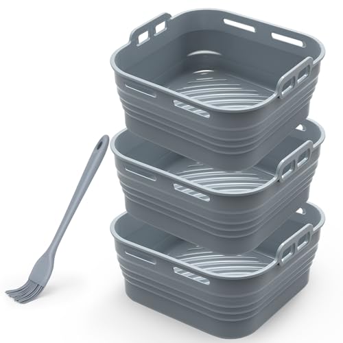 Alyvisun Teglia Silicone per Friggitrice ad Aria con Pennello per Olio, 3 Pezzi Contenitori Teglie...