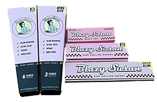 Blazy Susan Ultimate Combo Pack Pink & Purple 1 1/4 King Size Papers + Cones + Tips + Rsv Scoop Card #TOP3