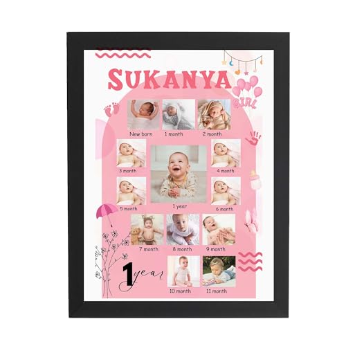 Image of ASHVAH One Year Personalized Photo Frame 12 Months Baby Girl 01st Birthday 12 Images With Texts Best Gift (BABY 12 MONTH) - A3 Size
