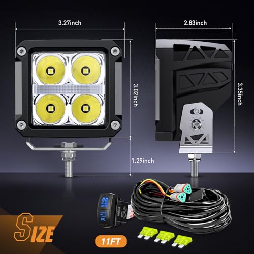 Image of Nilight LED Pod Lights with Amber DRL 3.2 Inch Square 20W 2510LM Super Spot Beam w / 16AWG Wiring Harness Kit Auxiliary Offroad Driving Ditch Light for Truck UTV ATV SUV 4x4