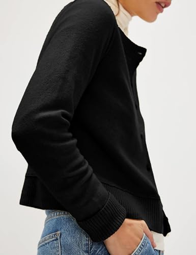 LTSCNRM Women's Lightweight Ribbed Soft Knit Round Neck Cardigan Sweater Classic Open Front Jacket with Buttons Casual4