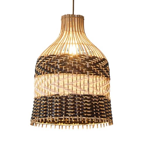 FEWDSCA Lampada in Rattan Cucina Rotonda Cesto Di Vetro Coperture Luminose Appendere Strettamentede a Sospensifacile da Assemblareda a Sospensiombra Ristorante Caffè/30Cm