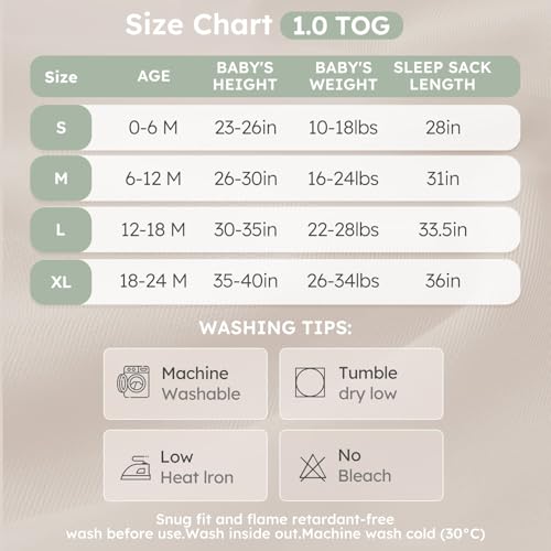 Image of Yoofoss Baby Sleep Sack 6-12 Months 1.0 Tog Sleep Sack Organic Cotton Wearable Blanket for Infants 2-Way Zipper Quilted Sleeping Sacks(Medium)