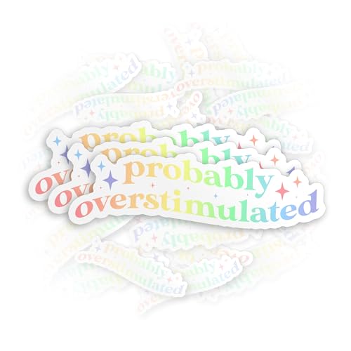 Image of (3Pcs) Probably Overstimulated Sticker Overstimulated Retro Rainbow Sticker 2 inch Die-Cut Waterproof Vinyl Sticker for Hard Hat Laptop Water Bottle Phone Kindle Decal Stuff Gifts for Her Him 2 Inches