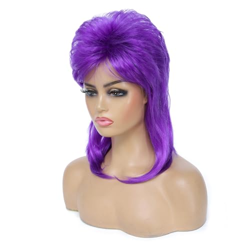 Image of Adequate Women's Mullet Wig, 80s 90s Retro Emo Mullet Wig, Joe Dirt Style Wig, Halloween Cosplay Costume Wig, Fancy Party Outfit Accessory for Men & Women (Purple)