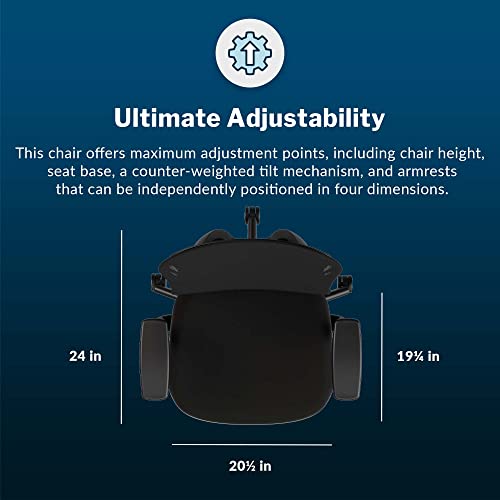 Image of Vari Performance Task Chair - VariDesk Ergonomic Desk Chair with Wheels - Adjustable Computer Chair with Memory Foam Cushion and Breathable Mesh Lumbar - Ideal for Home, Office, or Gaming - Black