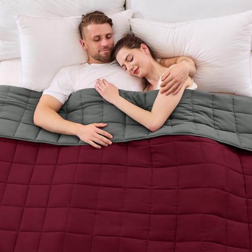 Image of King Size Weighted Blanket for Adults (30 lbs, 80 inch x 87 inch, Red Grey) Cooling Heavy Blanket for Sleeping Perfect for 290-310 lbs, Breathable Blanket for Adults & Couple All Season, Machine Washable
