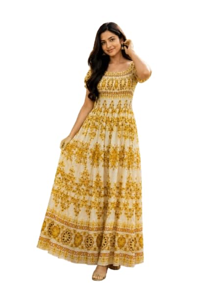 pyc Collection Women Jaipuri Printed Fit and Flare Maxi Dress-picture-11