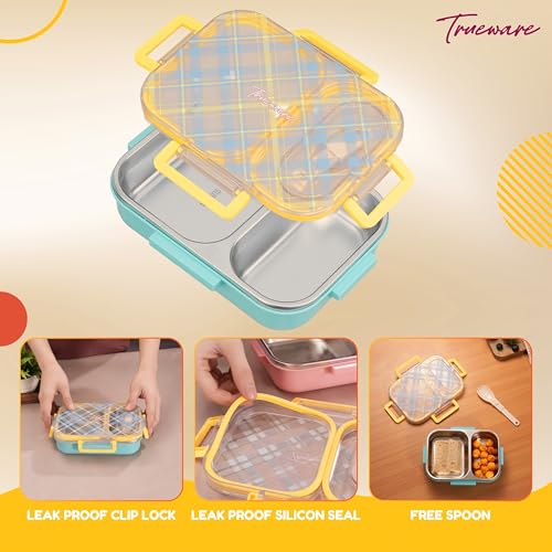 Image of Trueware Cool Touch 304 Stainless Steel PU Insulated Lunch Box with Two Compartment BPA Free, Food Grade Ideal for School, Picnic, Office & Outdoor - 540ml