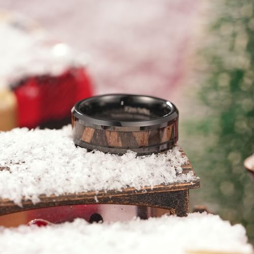 Image of King Will Nature Koa Wood Inlay Tungsten Carbide Wedding Ring 8mm Silver /Black /Gold /Green /Rose Gold /Blue Wedding Band for Men High Polished Anniversary Rings Comfort Fit Size 6-15