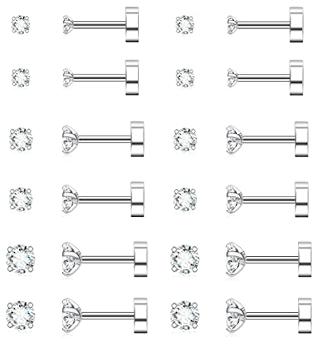 Lylymimi Surgical Steel Flat Back Stud Cartilage Earring For Women Cubic Zirconia Earrings Sets For Multiple Piercing With Tiny Twist Screw Backs 2Mm 3Mm 4Mm #TOP15