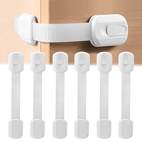 Safety Strap Locks (6 Pack) for Fridge, Cabinets, Drawers, Dishwasher & More, Toilet- Adjustable Strap, No Drilling Requir...