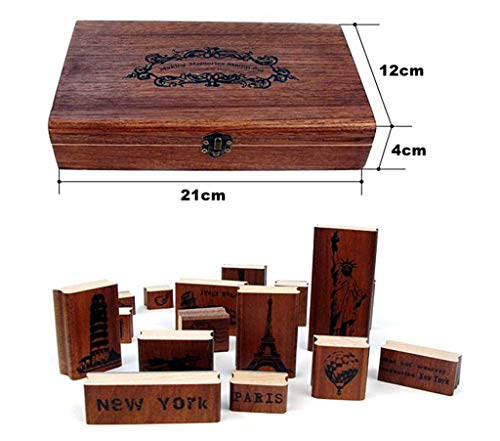 ALIMITOPIA Diary Stamp Set,Wooden Rubber Signet for Children DIY Scrapbooking Planner Card Making(17pcs,Around The World) - Thumbnail 5