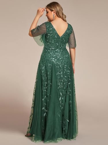 Image of Ever-Pretty Women's Sequin V Neck Plus Size Formal Dresses Evening Gown | Short Sleeve, A-Line, Empire Waist, Plus Size Mother of the Bride Dresses, Plus Size Gala Dress