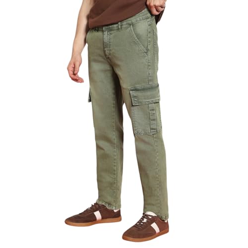 Urbano Fashion Men's Regular Fit Washed Cargo Jeans with 6 Pocket...