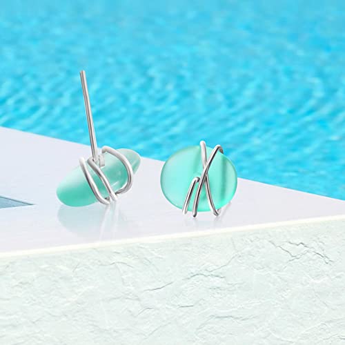Carpdim Sea Glass Earrings S925 Sterling Silver Hypoallergenic Handmade Stud Post Earrings Beach Glass Fashion Handcraft Jewelry Earrings Stud Earrings For Women Girls thumb #3
