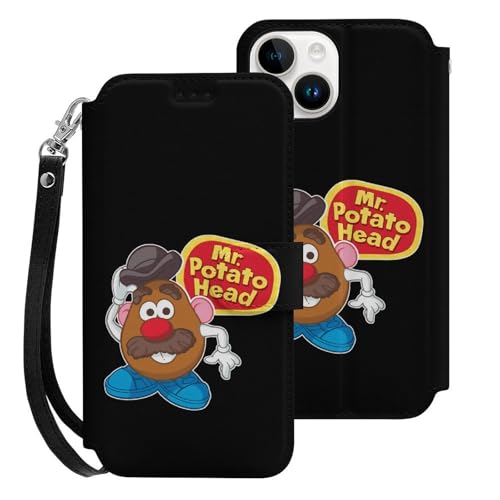 iPhone15用ケース 手帳型 ミスターポテトヘッド スマホケース ストラップ付き 財布型 アイフォン15用ケース おしゃれ 軽量 背面 携帯カバー カード収納 スタンド機能 PUレザー 耐衝撃