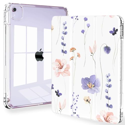 Image of Feams for iPad Air 13 Inch Case M4 2026/M3 2025/M2 2024, Slim iPad Pro 12.9 Inch 6th/5th/4th Generation 2022/2021/2020 Case Clear Back Cover with Auto Sleep & Pencil Holder, Purple Flowers