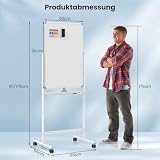 COSTWAY Dwustronna mobilna tablica suchościeralna, 60 x 90 cm, magnetyczna tablica suchościeralna z kółkami, stojakiem i półką na długopisy, w zestawie akcesoria do szkoły, biura, domu (biała)