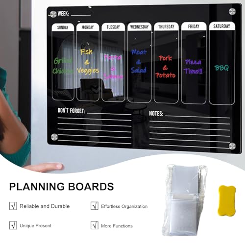 Weekly Planner Wipe Clean, Acrylic Fridge Calendar, Magnetic Weekly Meal Planner, Notepad for Important Reminders for Home Offices (Eraser) - Image 4