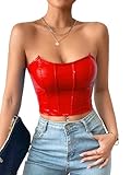 Milumia Women's PU Leather Bandeau Tube Top Strapless Bustier Corset Crop Top Red Medium