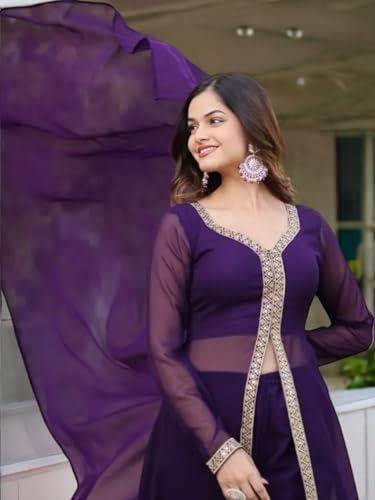 Image of Elegant Women?s Ethnic Kurta Set with Intricate Embroidered Lacework - Designer Kurta with Dupatta & Bottom Wear - Perfect for Weddings & Festive Occasions