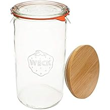 Weck Jar 974 Glass Jars 1.5L with Large Storage Capacity Preserving Jars with Airtight Lids Suitable for Pickling - 1 Jar with Glass Lid & Wooden Lid 54 fl. oz
