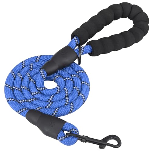 Magshion Guinzaglio da addestramento per cani da 1,5 m, con comoda maniglia imbottita, filo riflettente, forte e robusto, per passeggiate, campeggio, 1,27 cm, blu navy