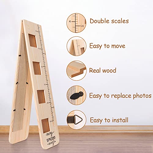 Solid Wood Growth Chart For Kids With Picture Frames, Height Measurement Ruler Milestone Markers, Foldable Kids Height Wall Chart, Birthday Keepsake Gift For Toddlers Boys Girls Room Wall Decor #TOP3