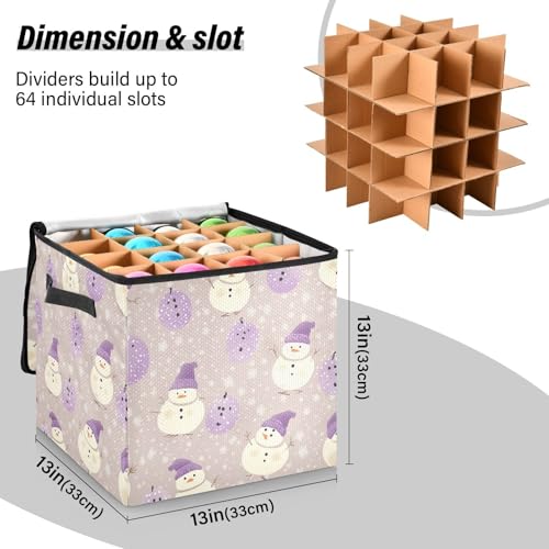 Boîte rangement décoration Noël 64 boules grand volume pliable couleur lavande beige - 4