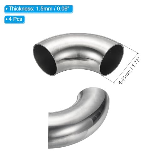 PATIKIL 4 Stück Edelstahl Rohrbogen 90 Grad Bogen, 45mm OD Stahl Auspuffbogen Auspuffrohrverbinder Edelstahlbogen 304 Edelstahl Rohr für Auspuffrohr Treppengeländer Auto HVAC