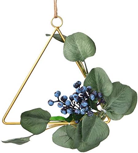 Dolicer Floral Hoop Wreath, Geometric Wire Round Triangle Square Hoop Frame of Artificial Rose Flower and Eucalyptus Vine Wreath for Wedding Backdrop Wall Decor Geometric Wire Wall Decor, Pack of 1